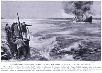 Lieutenant Commander Boyle in the E14 Sinks a Large Turkish Transport 1915