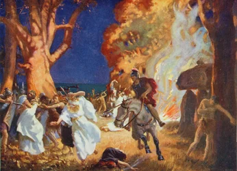 The massacre of Druids at Anglesey by the Romans in 60 AD, illustration from 