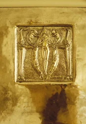 Furniture designed for No. 120 Mains Street, Glasgow, Repousse metal plaque originally above fireplace, c.1900