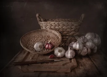Dark Rustic Garlic Still Life