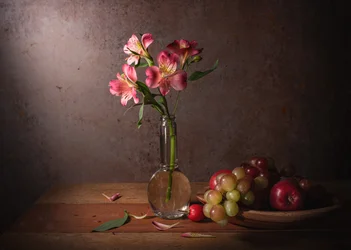 Dramatic Floral and Fruit Still Life