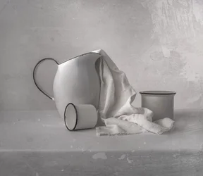 Enamel Pitcher and Mugs