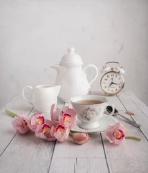 Pink Orchids Tea Time