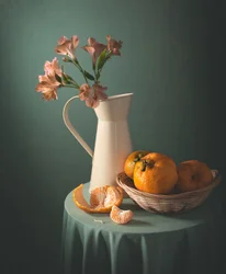 Tangerines and Pink Flowers