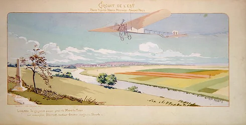 Comte Charles de Lambert in a Bleriot Monoplane flies the West Circuit, published by Mabileau, Paris