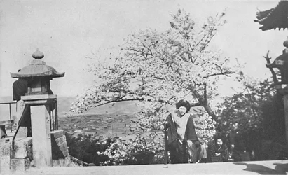 At the top of the temple steps, above Lake Biwa, c1900, 1921