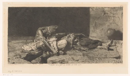 Arab Man Watching Over the Dead Body of His Friend