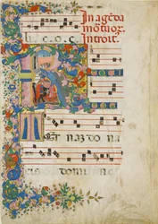 Manuscript Leaf with a Funeral Procession in an Initial R, from a Gradual