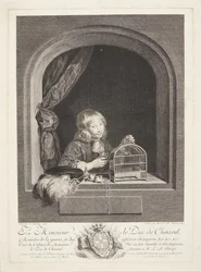 A Boy with a Birdcage in a Window