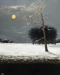 Golden Moon Winter Night