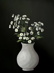 White Flower Painting – Monochrome Botanical Art in White Vase for Home, Office or Gift - 010