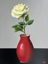 White Rose in Red Vase