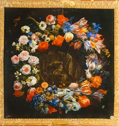 Wreath of Flowers with the Sacrifice of Isaac