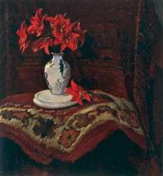 Rug and Vase with Red Lilies