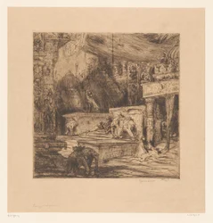 Elephants and Figures by a Temple
