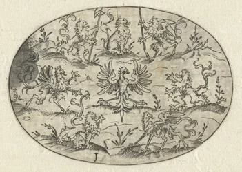 Oval with Eagle Surrounded by Lions and Fantasy Creatures
