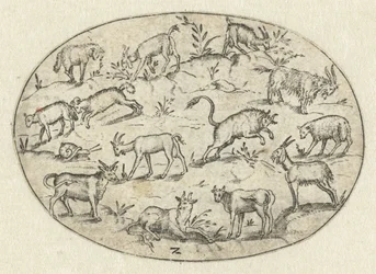 Oval with Thirteen Goats