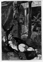 Lucius Turns into a Donkey by Accident. Metamorphoses (The Golden Donkey or Asinus aureus), novel written by Apuleius (Lucius Apuleius) (around 125-around 180) in the 2nd century. Water etching by Martin Van Maele