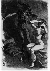 Photis accidentally transformed Lucius into a donkey. The Metamorphoses (The Golden Ass or Asinus aureus), a novel written by Apuleius (Lucius Apuleius) (around 125 - around 180) in the 2nd century. Etching by Martin Van Maele