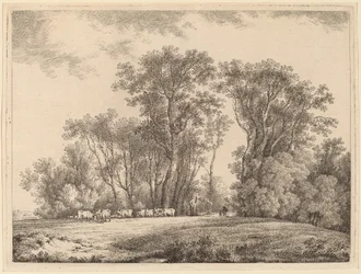 A Meadow with Cattle at the Edge of a Wood