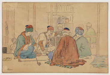 Café Interior with Men Smoking Pipes