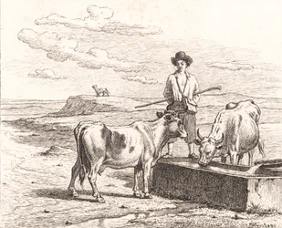 A Shepherd Boy by a Watering Trough. Illustration for Chr. Winther "Twenty-Five Pictures for Small Children"