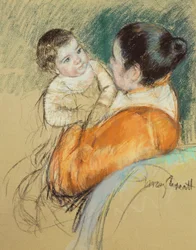 Mother Louise Holding Up Her Blue-Eyed Child