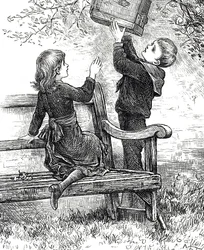 Engraving Depicting Children with Their Pet Sparrow in Its Cage