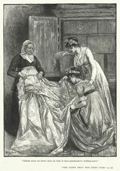 "Lisbeth shook out before them the folds of their grandmother