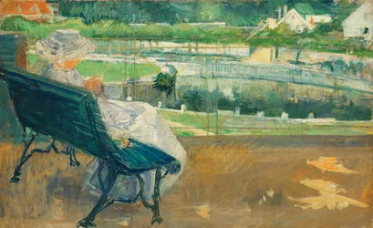 Lydia Seated on a Porch, Crocheting