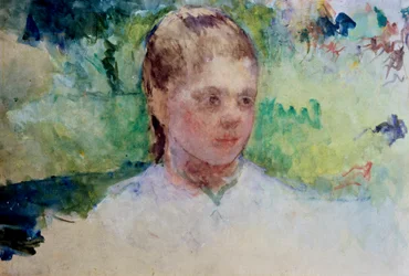 Head of a Young Girl. Green Background.