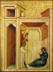 Angel crowning Valerian with roses and lilies (detail), circa 1304, by Master of Saint Cecilia