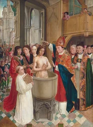The Baptism of the King of the Francs Clovis I in Reims in 5th Century
