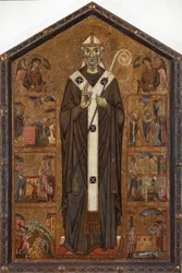 Saint Veranus Between Two Angels and Six Stories of His Legend, Late 13th Century