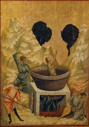 The martyrdom of St. Cecile, plunged into a bath of boiling water