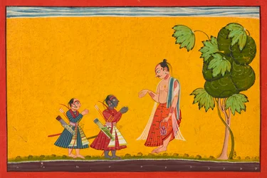 Rama and Lakshman with the Sage Vishvamitra, from a Ramayana, ca. 1680-1690