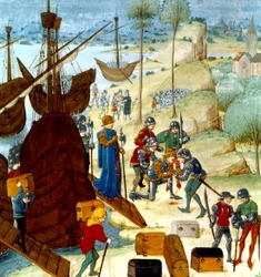 King Edward III Arriving in Saint Vaast La Hogue on the 12th July 1346, Illustration from the Chroniques d