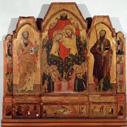 Triptych of the Coronation of the Virgin with Saints Peter and Paul, Master of the Polittico di Corleone