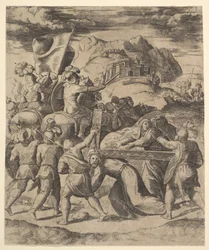 Christ Carrying the Cross Surrounded by Soldiers, Several on Horseback