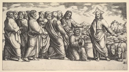 Christ Indicating to a Flock of Sheep, St. Peter Kneeling, 1530-60
