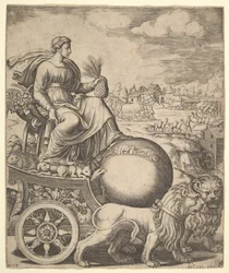Cybele in Her Chariot Drawn by Two Lions