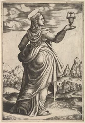 The Magdalene standing facing right, jar held in her raised right hand, 1530-60