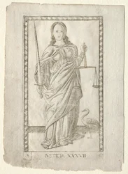 Justice from the Tarocchi, series B: Cosmic Principles & Virtues, #37, before 1467