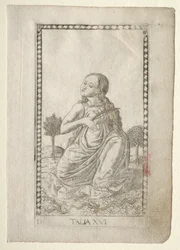Thalia comedy, pastoral poetry from the Tarocchi series D..., before 1467