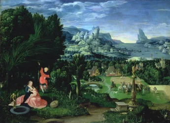 The Rest on the Flight into Egypt, landscape painted by Joachim Patinir