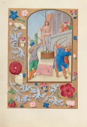 Hours of Queen Isabella the Catholic, Queen of Spain: Fol. 177v, St. Sebastian, c. 1500