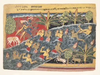 The Gopis Plead with Krishna to Return Their Clothing: Folio from Isarda Bhagavata, ca. 1560-65
