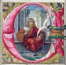 Historiated initial C or O depicting King David