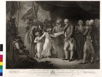 The sons of Sultan Tipu hand over to Lord Cornwallis as hostages