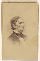 Unidentified man with graying beard, no moustache, in profile, printed in vignette style